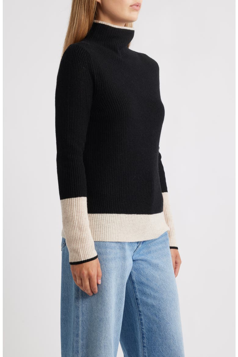 Contrast Trim Wool & Cashmere Funnel Neck Sweater, Alternate, color, BLACK/ OAT