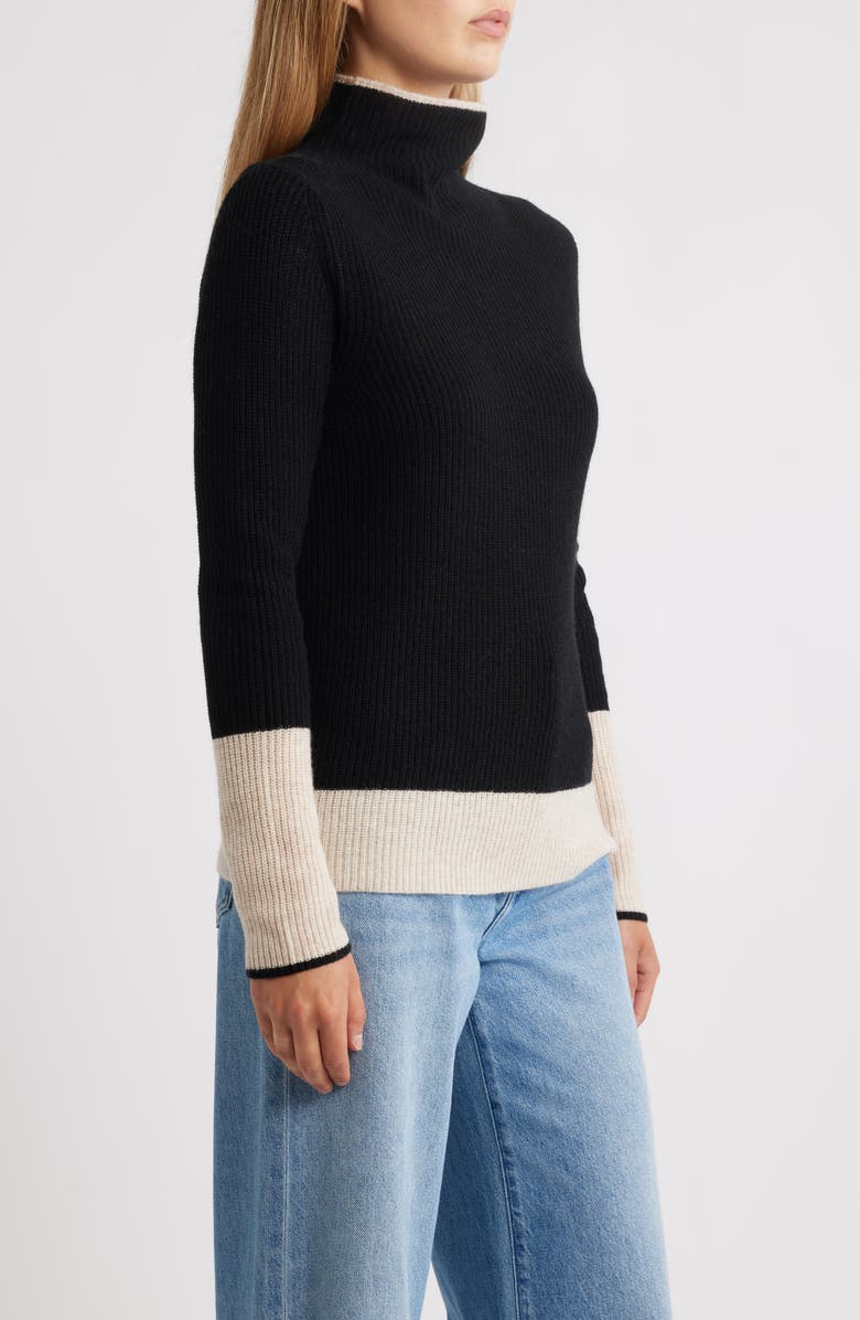 Griffen Contrast Trim Wool & Cashmere Funnel Neck Sweater, Alternate, color, 