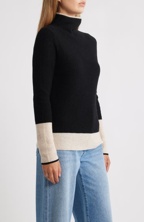 Griffen Contrast Trim Wool & Cashmere Funnel Neck Sweater In Multi