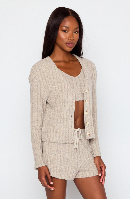 Beach Bunny Swimwear Mai Long Sleeve Cardigan In Neutral