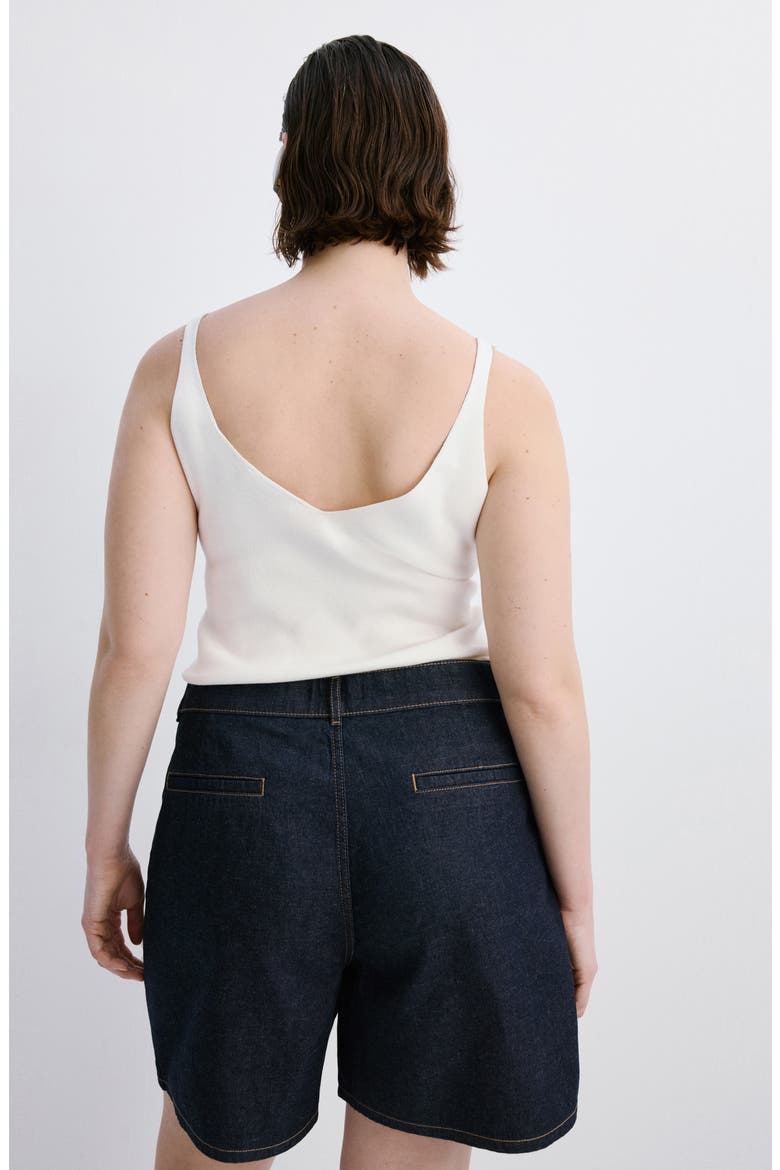 Pleated Cotton & Linen Denim Bermuda Shorts, Alternate, color, OPEN BLUE