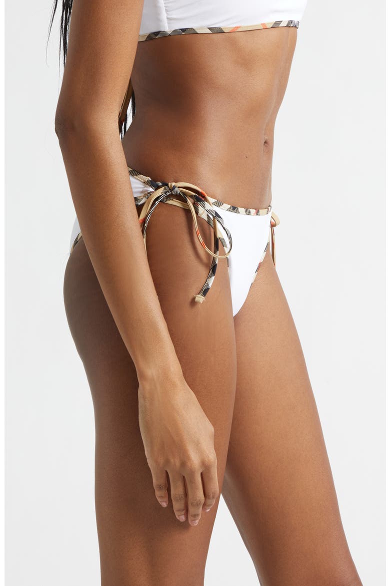 Starla Check Trim String Bikini Bottoms, Alternate, color, WHITE