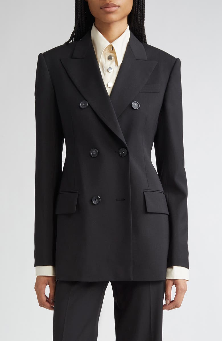 SPORTMAX Adamo Double Breasted Tailored Virgin Wool Blazer, Main, color, Black