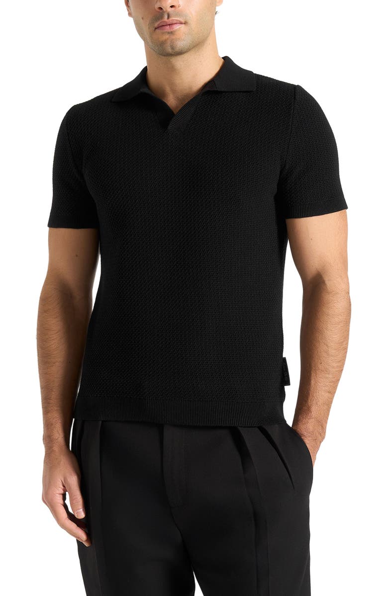 Manière De Voir Rowen Textured Knit Revere Polo Shirt, Alternate, color, Black
