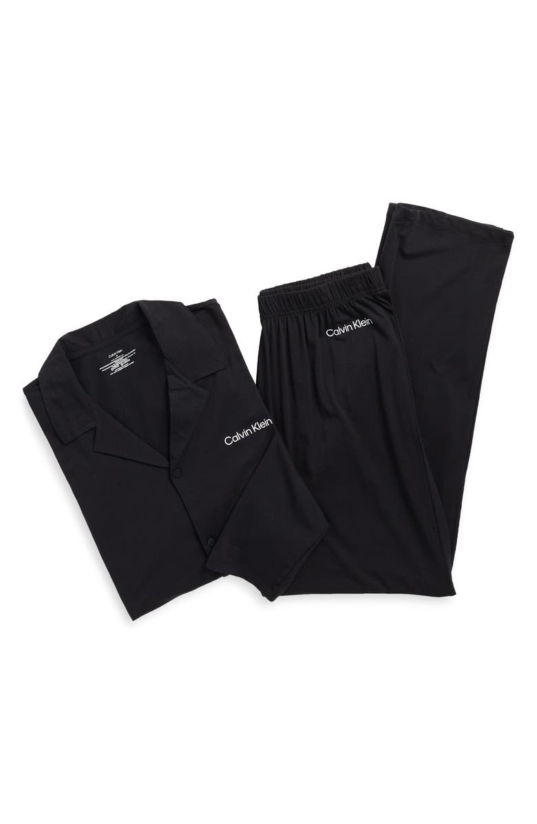 Calvin Klein Collared Logo Pajamas, Alternate, color, Black