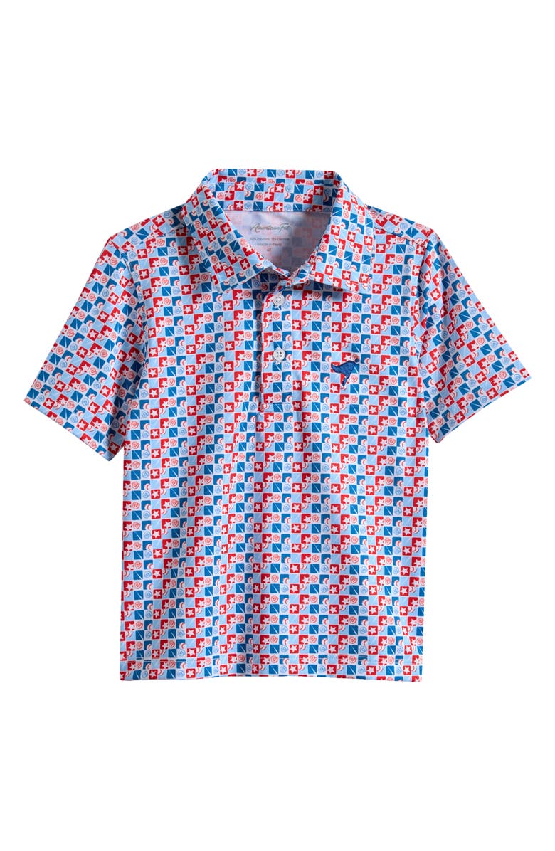 AMERICAN FIT Kids' Baseball Check Print Polo, Main, color, Red/ White/ Blue