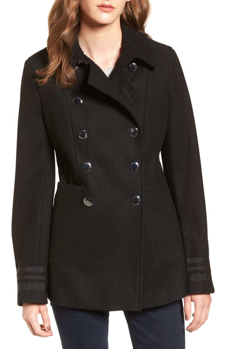 Calvin Klein Grosgrain Double-Breasted Peacoat, Main, color, 