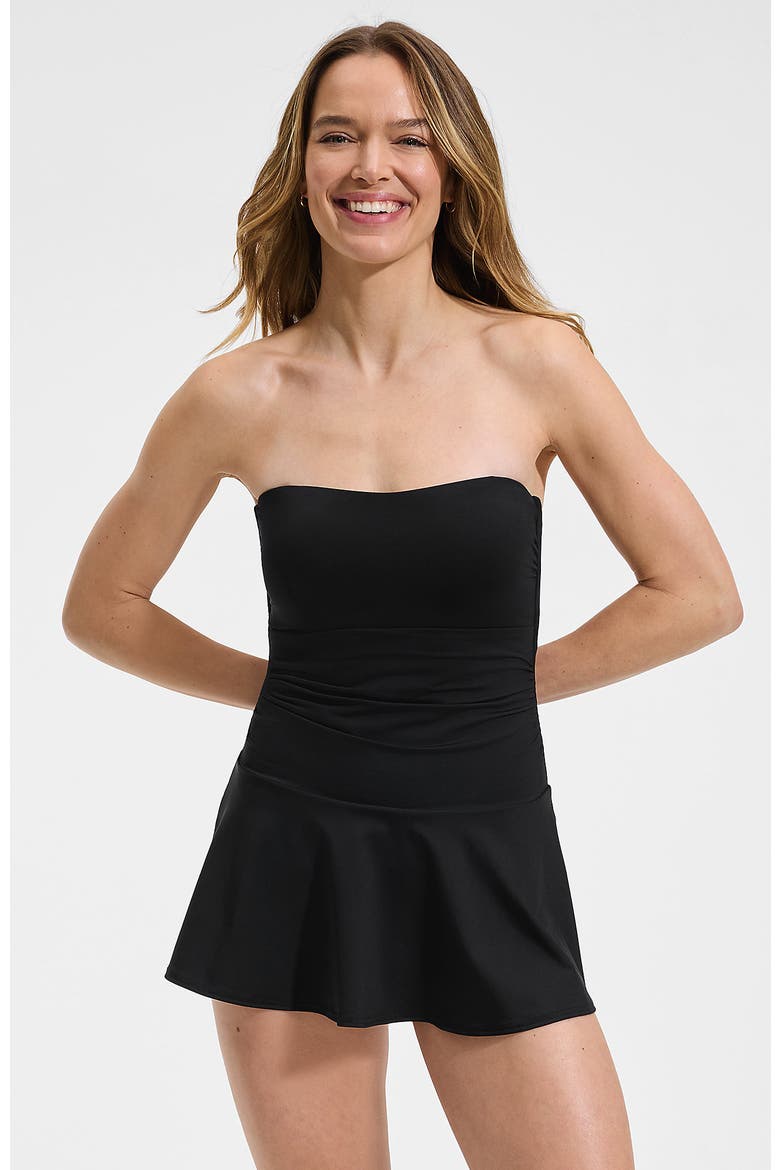 Sculpting Bandeau Lace Back Mini Swim Dress, Alternate, color, Black