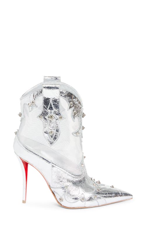Christian Louboutin Bootiag Studded Metallic Leather Bootie In Silver