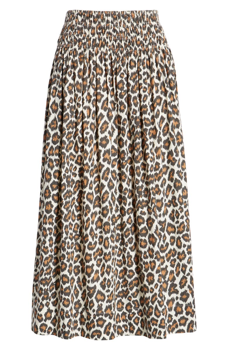THE GREAT. The Viola Leopard Print Cotton Midi Skirt, Alternate, color,