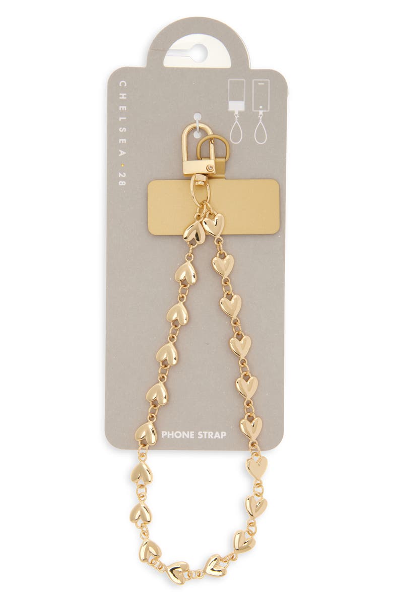 Chelsea28 Metal Heart Beaded Phone Strap, Alternate, color, Gold