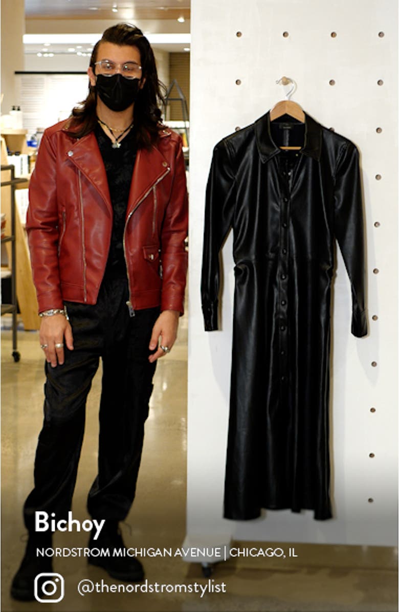 Faux Leather Long Sleeve Shirtdress, sales video thumbnail