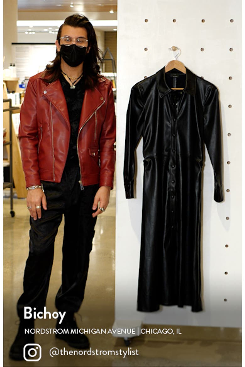 Faux Leather Long Sleeve Shirtdress video