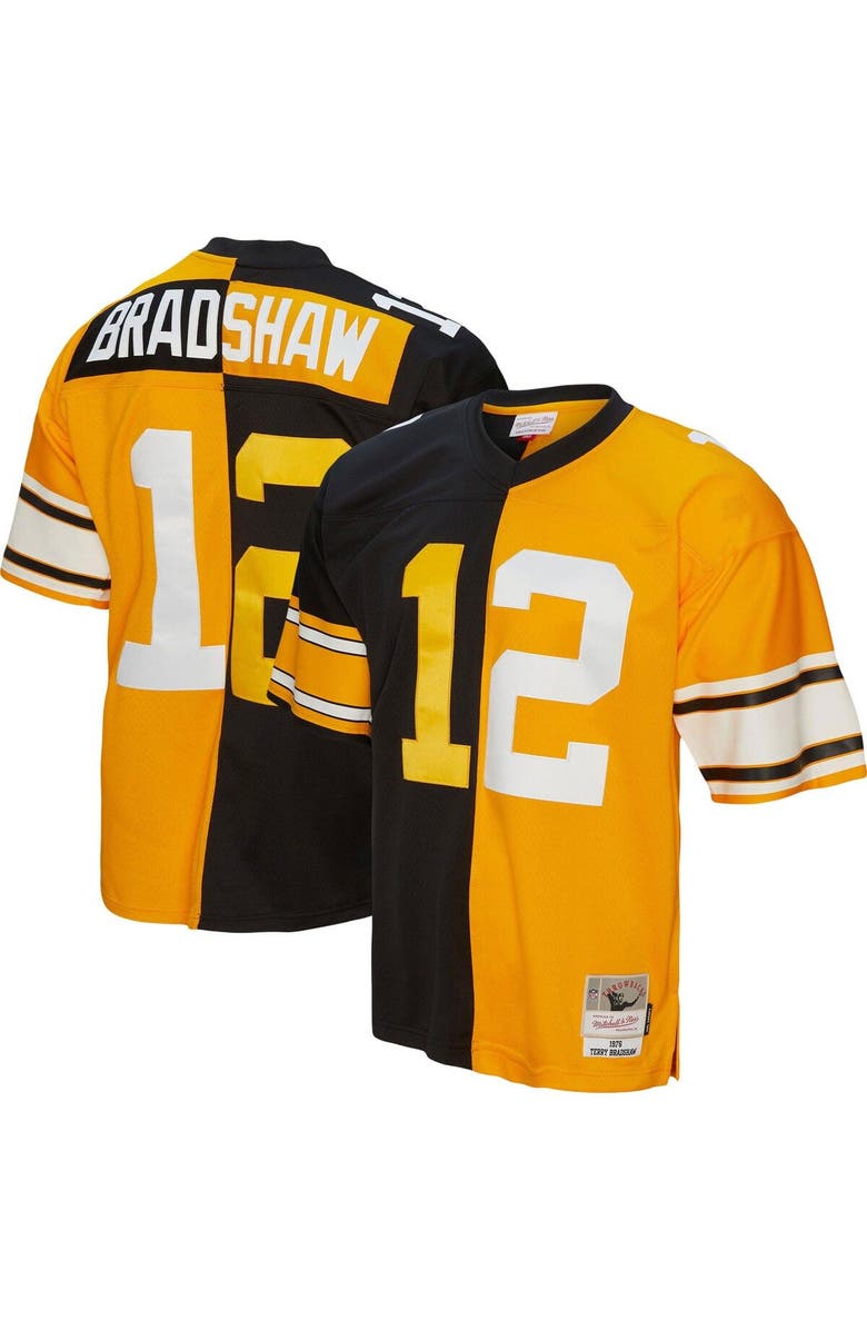 Mitchell & Ness Men's Mitchell & Ness Terry Bradshaw Black/Gold Pittsburgh Steelers 1976 Split Legacy Replica Jersey, Main, color, 