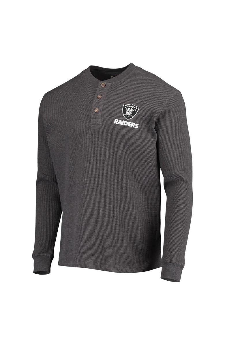 DUNBROOKE Men's Dunbrooke Heathered Gray Las Vegas Raiders Logo Maverick Thermal Henley Long Sleeve T-Shirt, Alternate, color, 