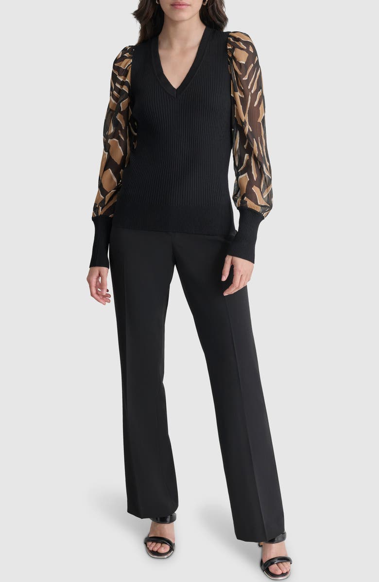 DKNY Rib Puff Shoulder Sweater, Alternate, color,