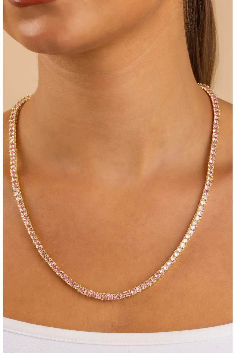 Marisol Round Cut Cubic Zirconia Tennis Necklace, Alternate, color, GOLD