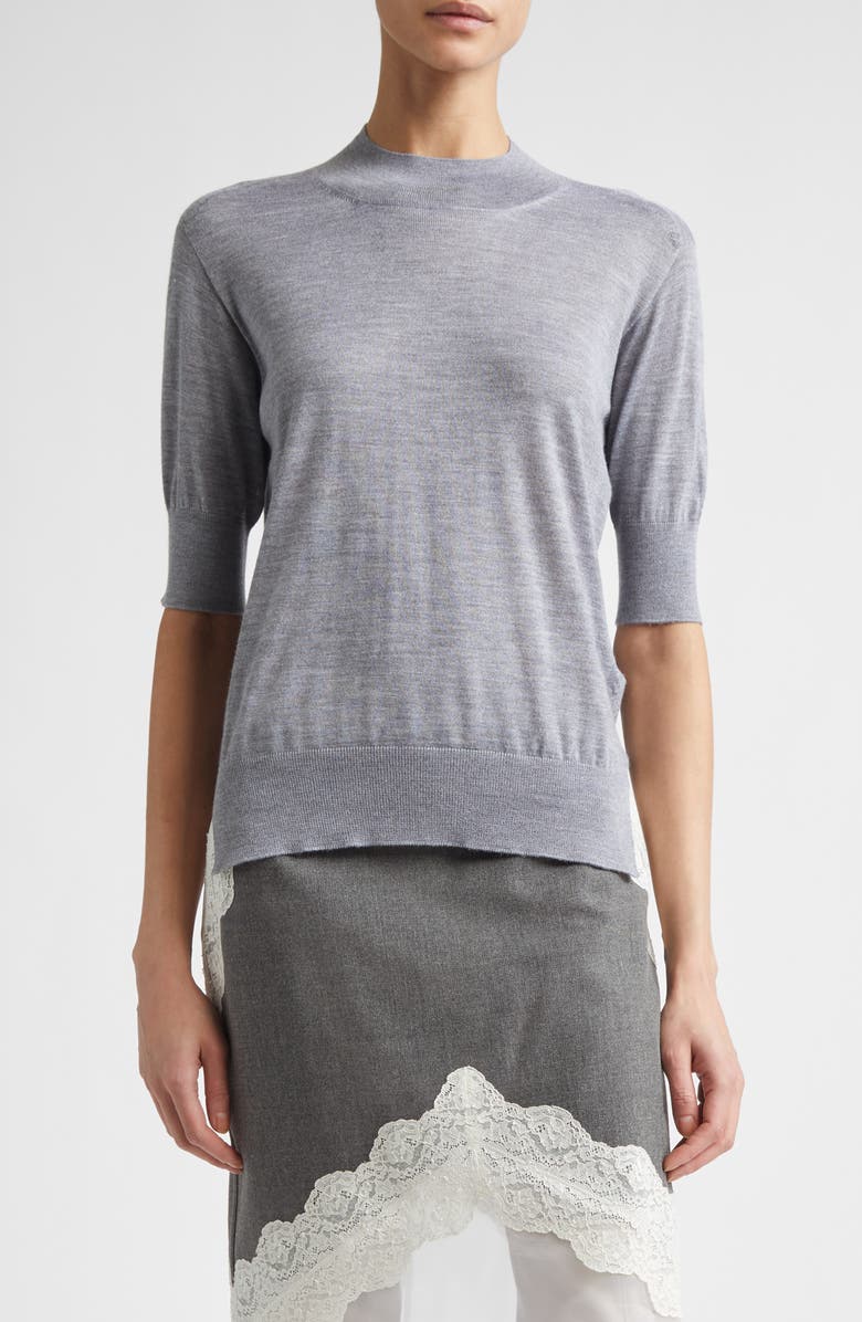 Jil Sander Seamless Short Sleeve Cashmere, Wool & Silk Sweater, Main, color, Pebble