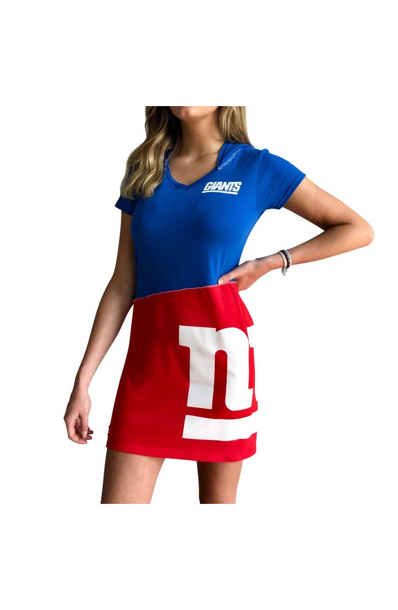 REFRIED APPAREL Women's Refried Apparel Royal/Red New York Giants Sustainable Hooded Mini Dress, Alternate, color, Royal