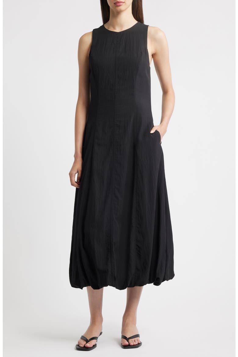 Pumpkin Sleeveless Bubble Hem Midi Dress, Main, color, BLACK