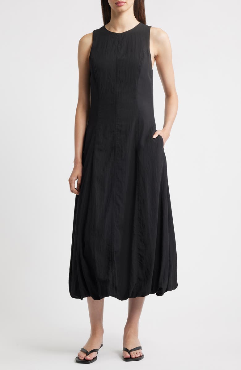 MANGO Pumpkin Sleeveless Bubble Hem Midi Dress, Main, color, Black