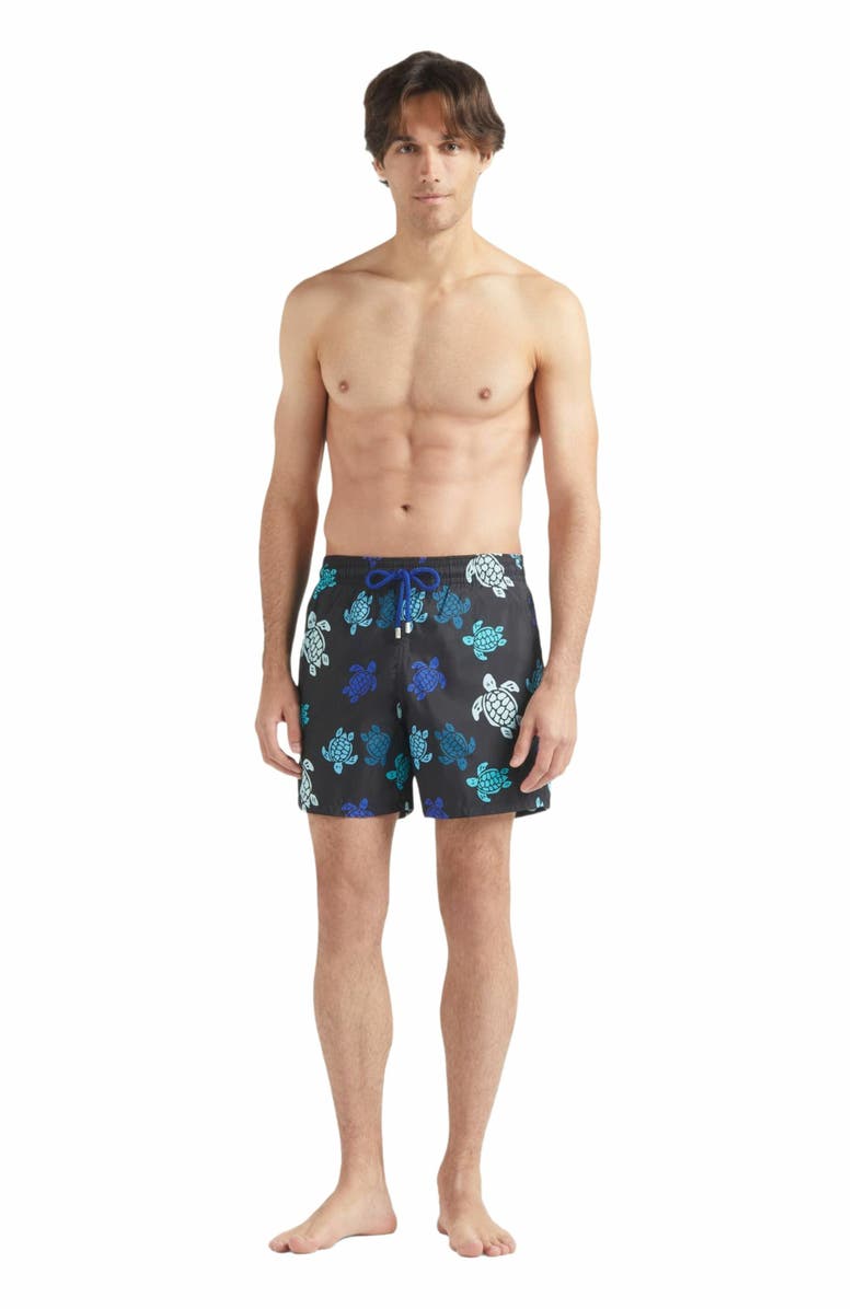 Vilebrequin Men's Multicolor Tortues Ultra-Light and Packable Swim Shorts, Main, color, Noir