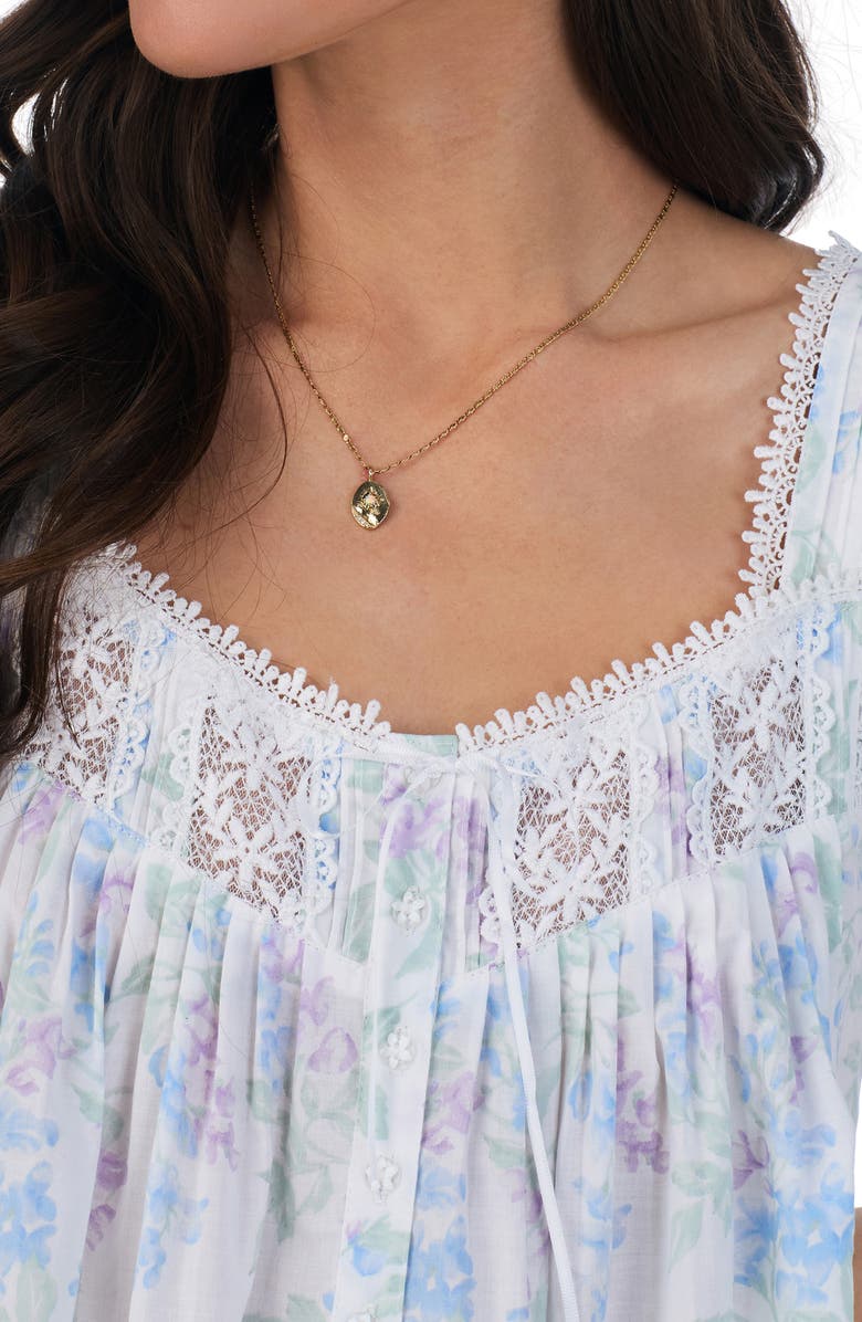 Eileen West Watercolor Floral Sleeveless Short Cotton Lawn Nightgown, Alternate, color,