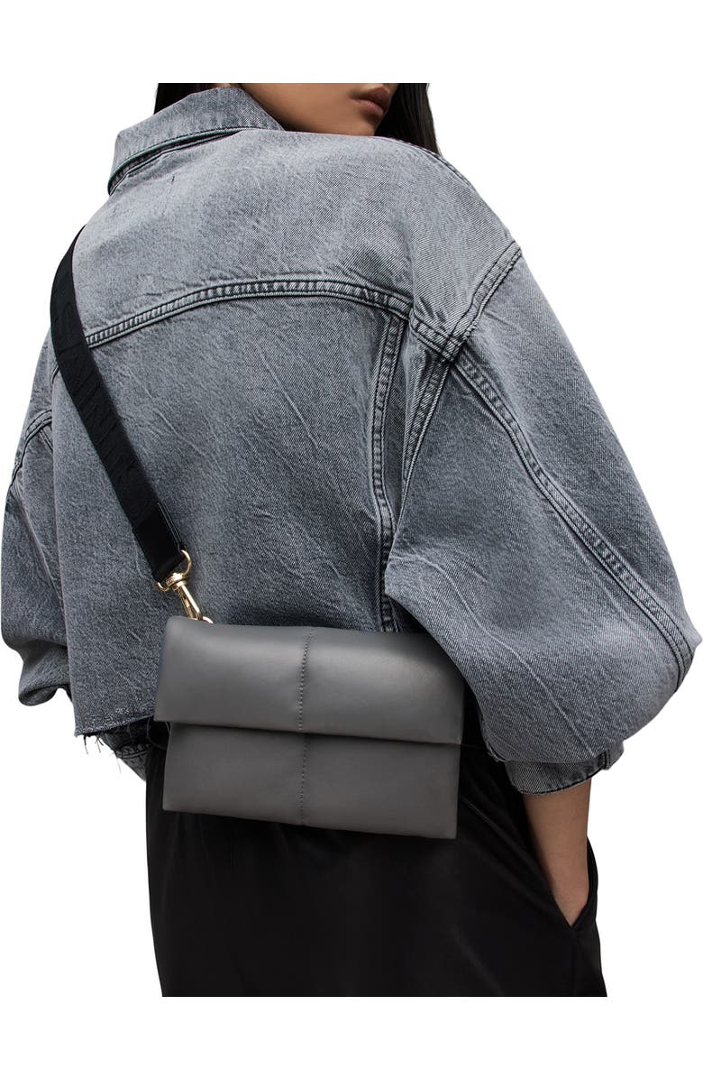 AllSaints Ezra Logo Strap Leather Crossbody Bag, Alternate, color, Slate Grey