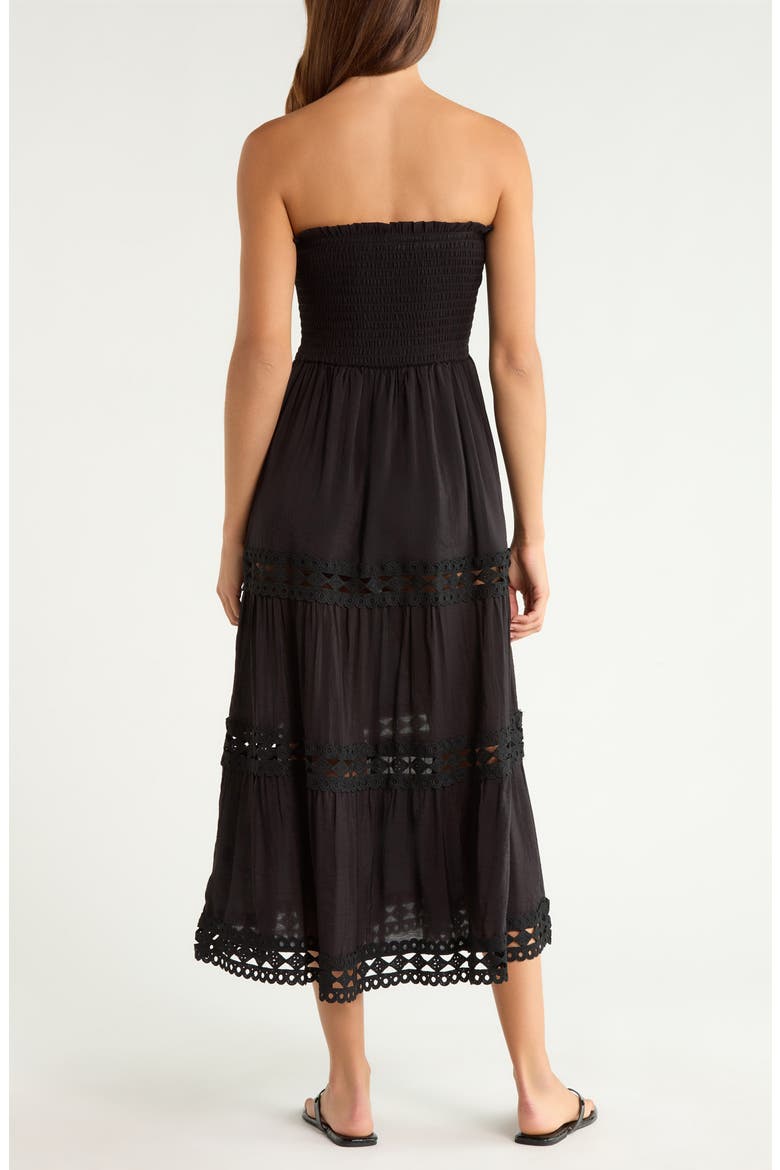 Tiered Strapless Cover-Up Dress, Alternate, color, BLACK