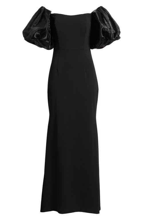 Eliza J Off The Shoulder Puff Sleeve Trumpet Gown In Black
