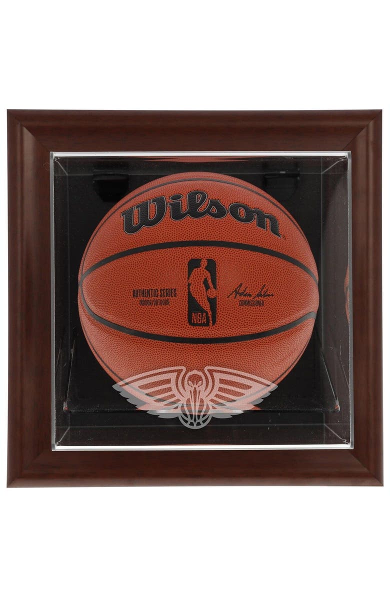 FANATICS AUTHENTIC New Orleans Pelicans Brown Framed Wall Mounted Basketball Case, Main, color, 