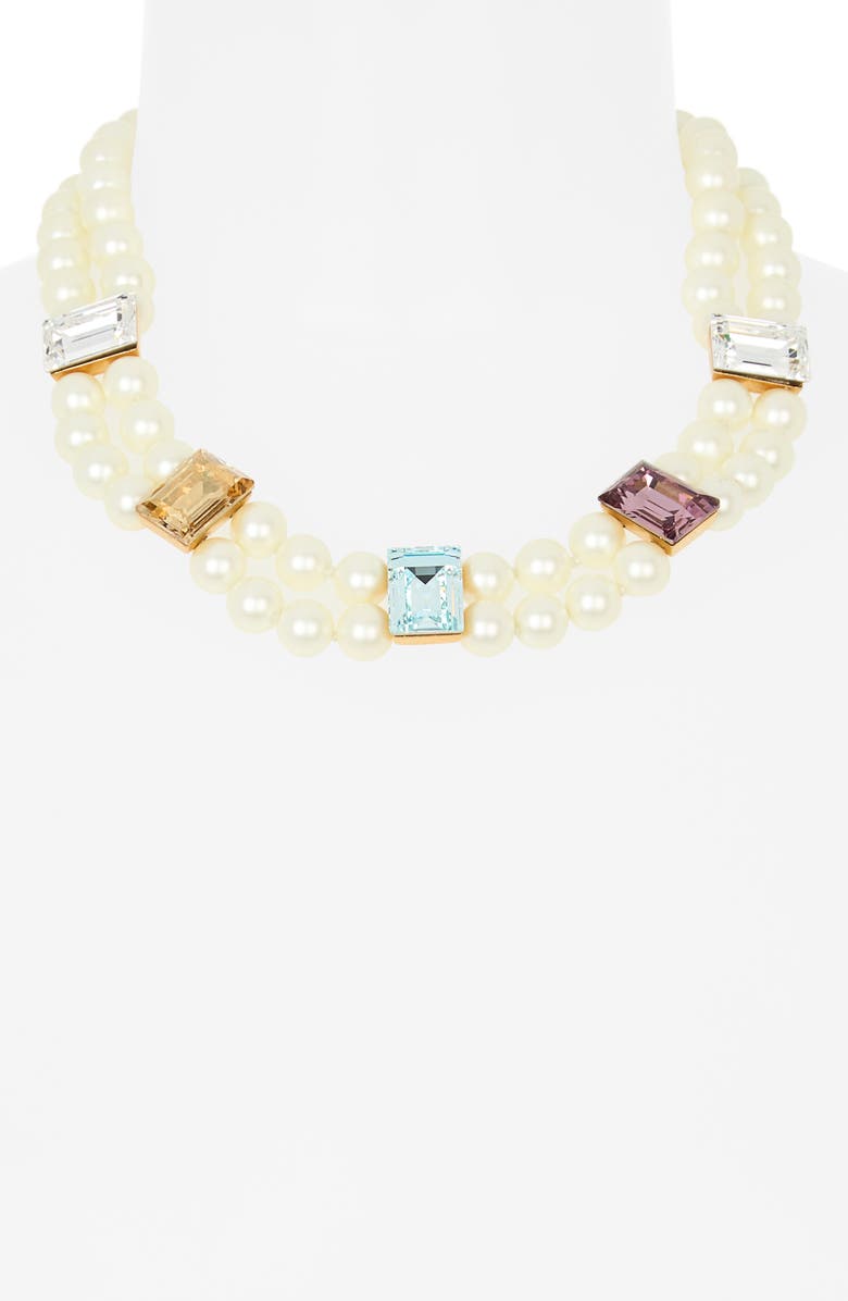 Kenneth Jay Lane Crystal & Faux Pearl Layered Necklace, Alternate, color, White Pearl