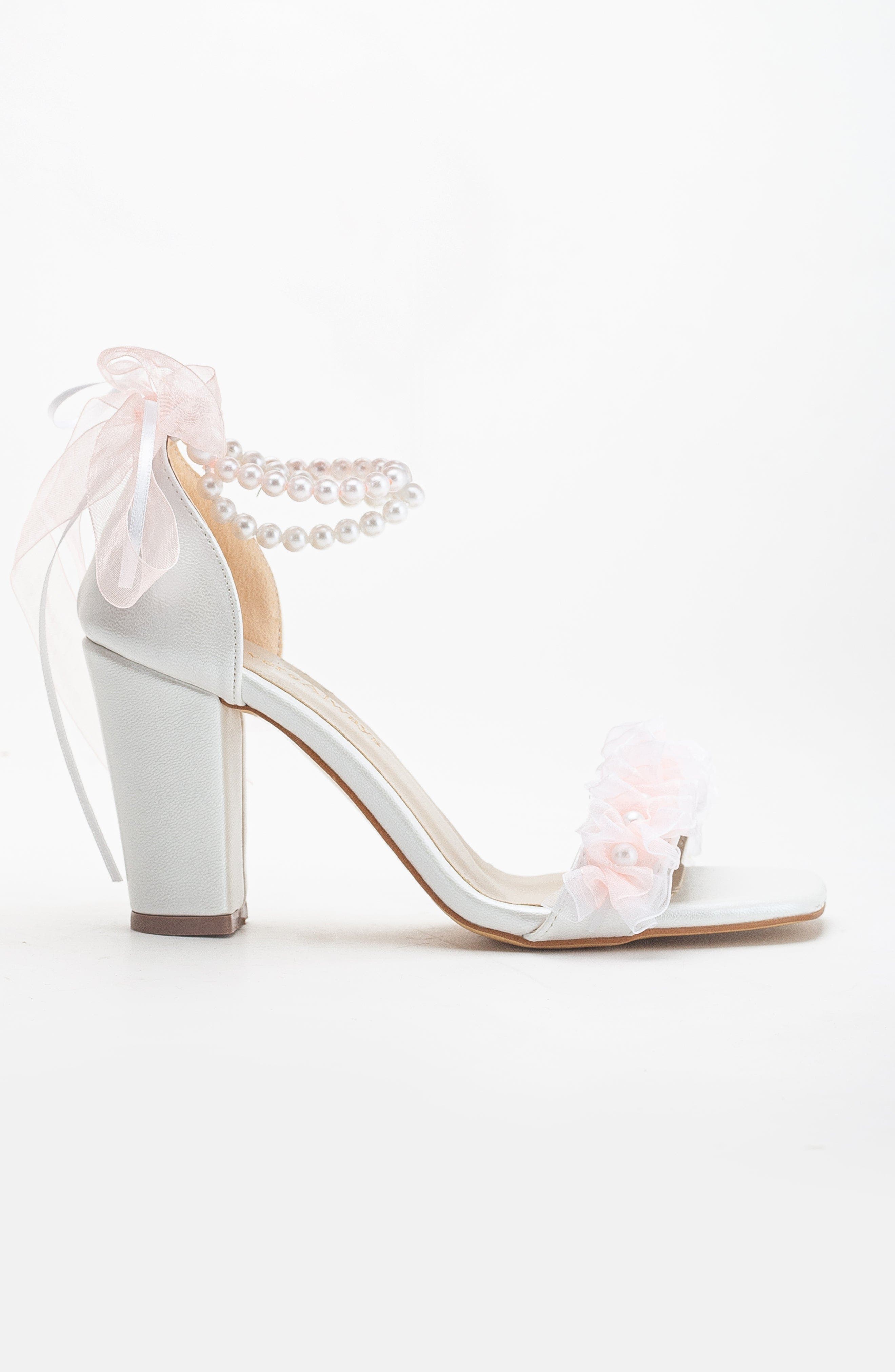 Elsa Lace Bridal Sandals with Pearls, Alternate, color, Dusty Pink Faux Leather