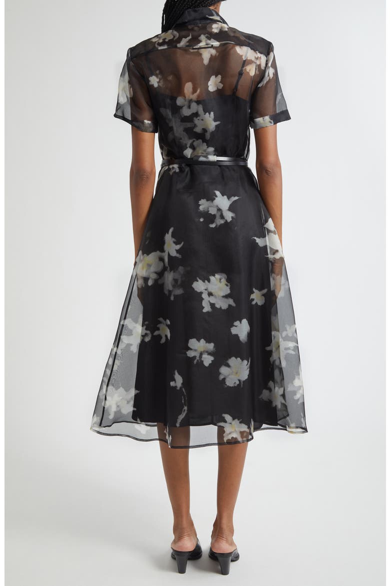 Kiera Print Silk Chiffon Belted Shirtdress, Alternate, color, BLACK INKY FLOWERS