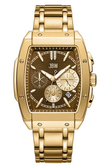Jbw Men's Echelon Diamond Gold-plated Stainless-steel Watch In 18k Gold/brown