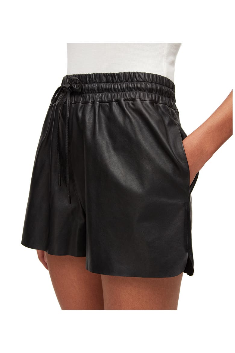 Shana Lambskin Leather Shorts, Alternate, color, BLACK