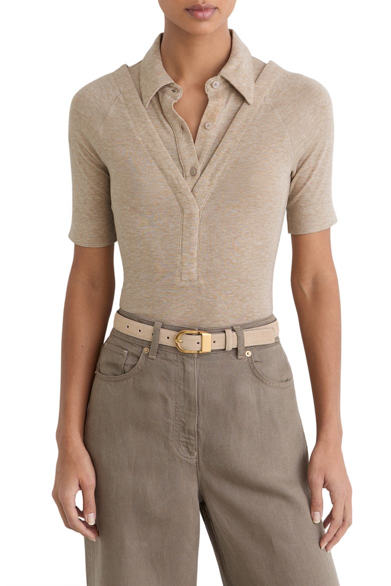 Shona Layered Look Polo, Main, color, OATMEAL NEUTRAL