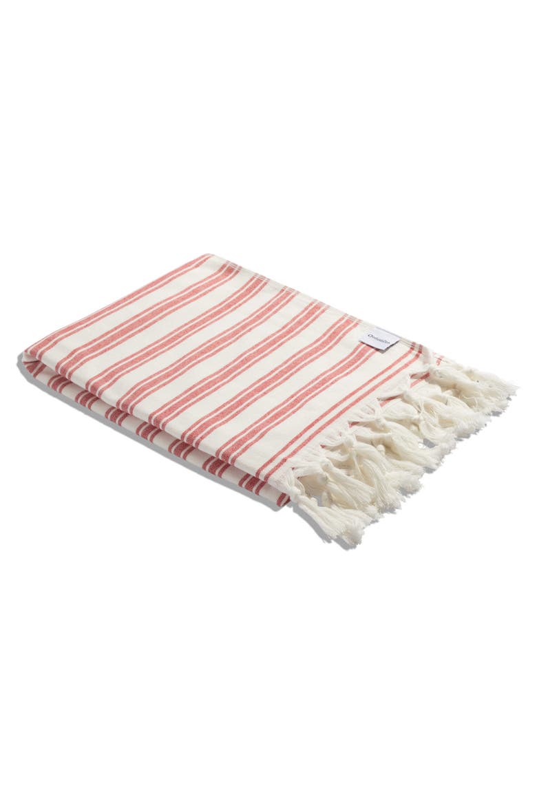 Bask Striped Organic Turkish Towel with Soft Terry Cloth Back, Alternate, color, Red