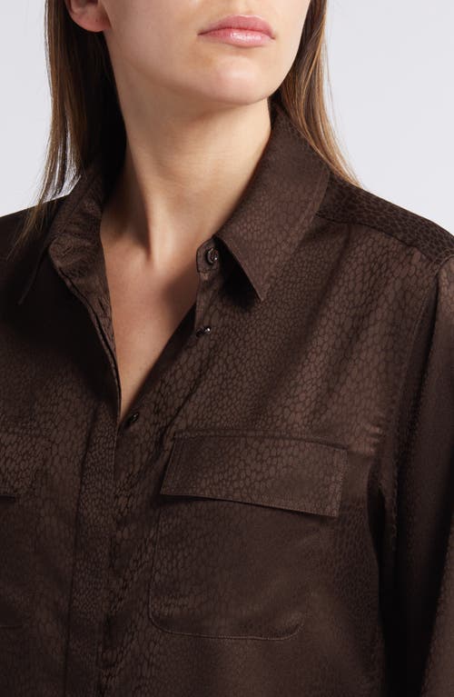 Shop Frame Snake Print Satin Button-up Shirt In Espresso