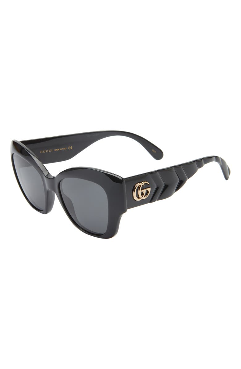 Gucci 53mm Cat Eye Sunglasses, Alternate, color, Black Black Grey