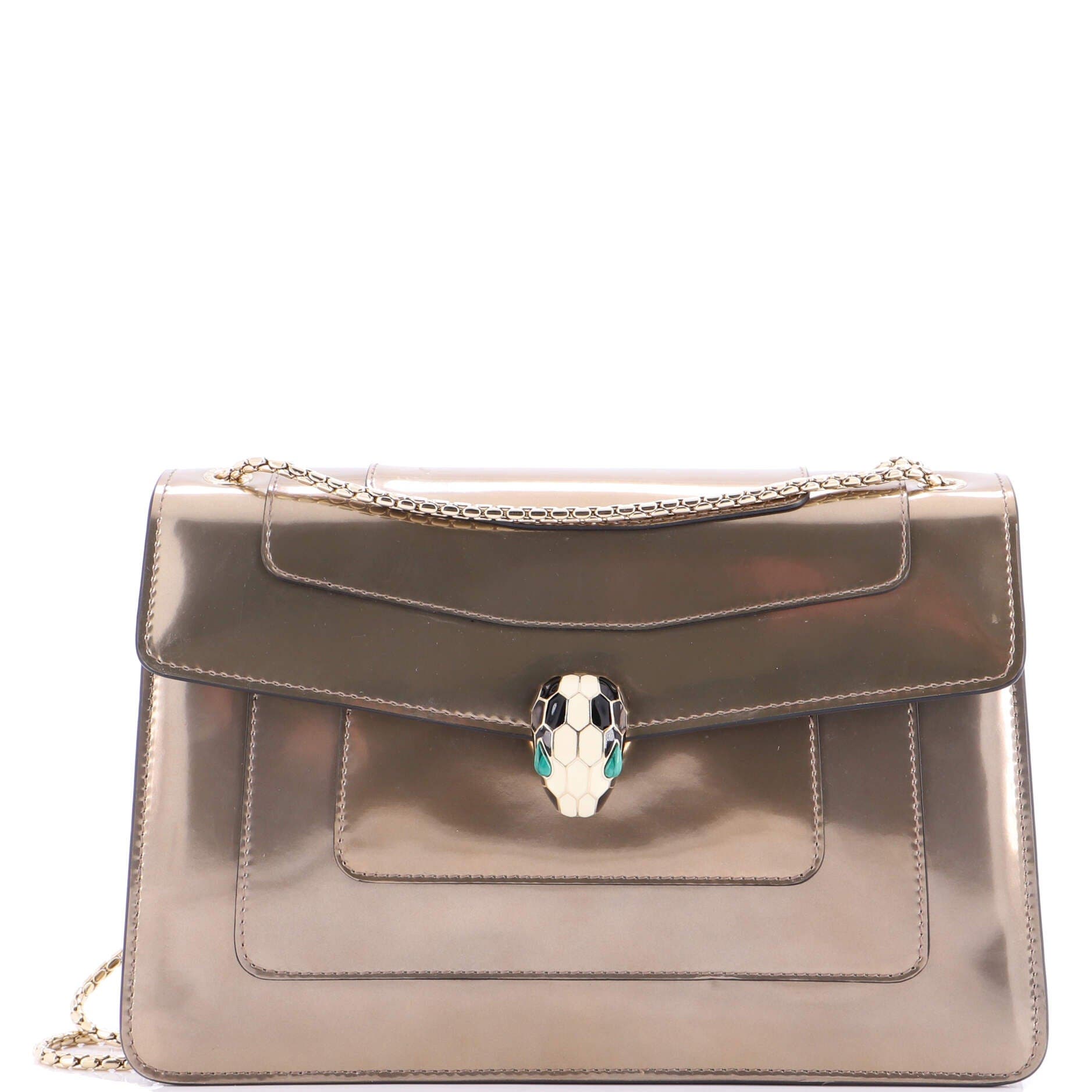 Serpenti Forever Shoulder Bag Metallic Leather Medium, Main, color, Metallic Silver