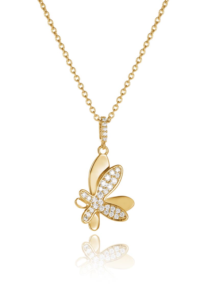 Pavé Butterfly Pendant Necklace, Main, color, Silver/Clear