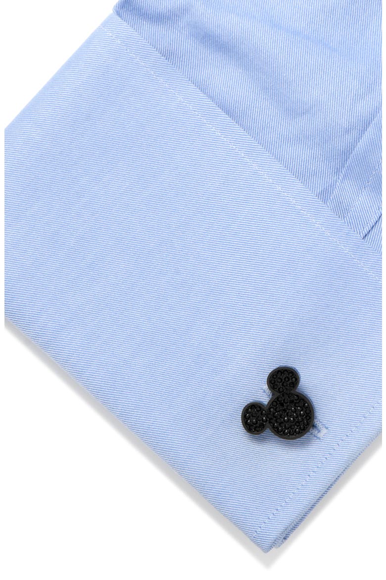 x Disney Mickey Crystal Cuff Links, Alternate, color, BLACK