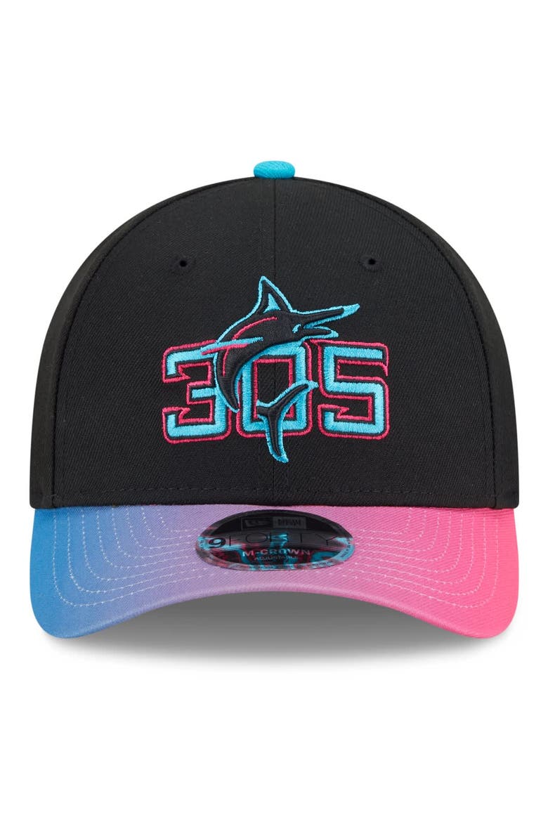 Men's New Era Black/Pink Miami Marlins 2025 City Connect 9FORTY M-Crown Adjustable Hat, Alternate, color, Black