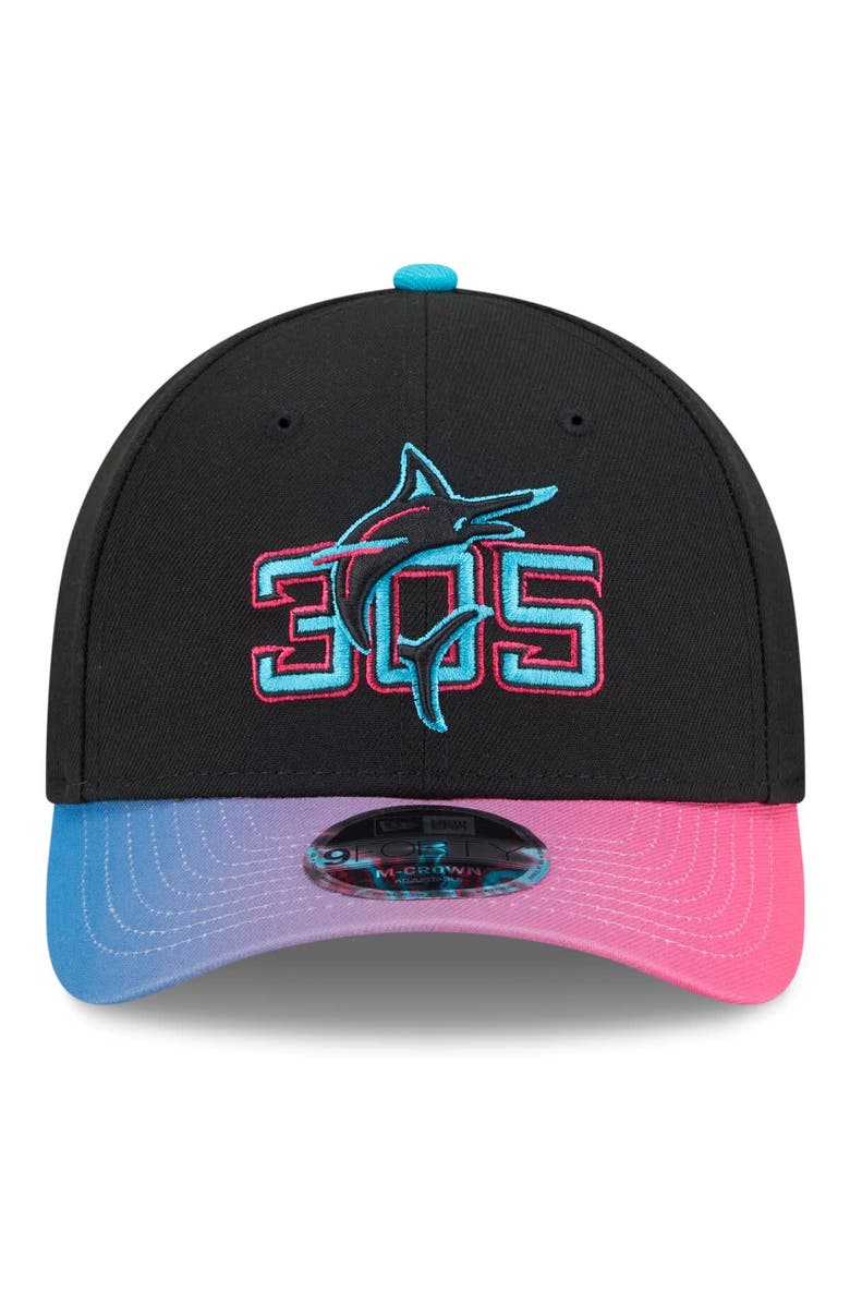 New Era Men's New Era Black/Pink Miami Marlins 2025 City Connect 9FORTY M-Crown Adjustable Hat, Alternate, color, Black