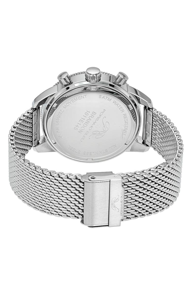 PORSAMO BLEU Brandon Chronograph Mesh Strap Watch, 44mm, Alternate, color, Silver/Green