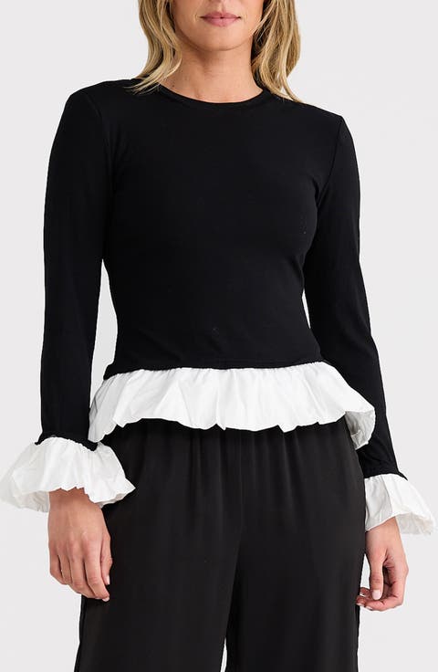 Wilde Stretch Cotton Poplin Combo Peplum Top