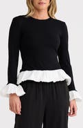 Brave+True Wilde Stretch Cotton Poplin Combo Peplum Top