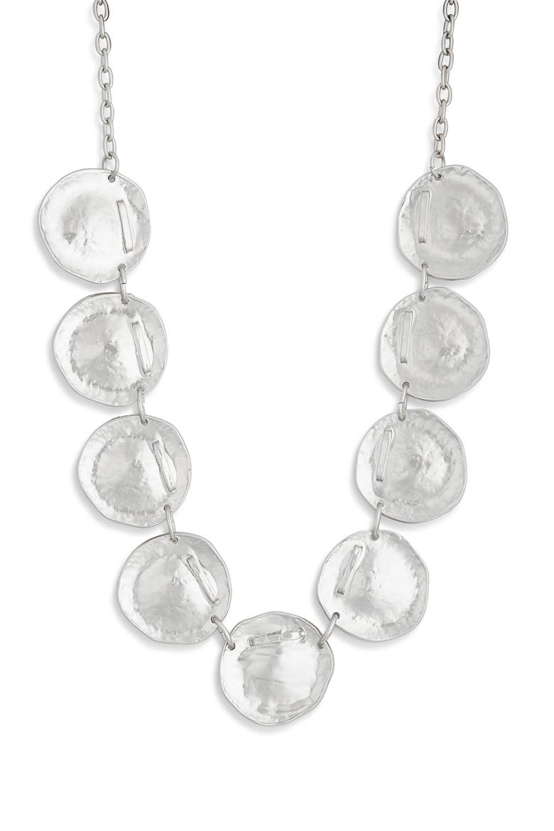 Textured Disc Frontal Necklace, Main, color, SILVER