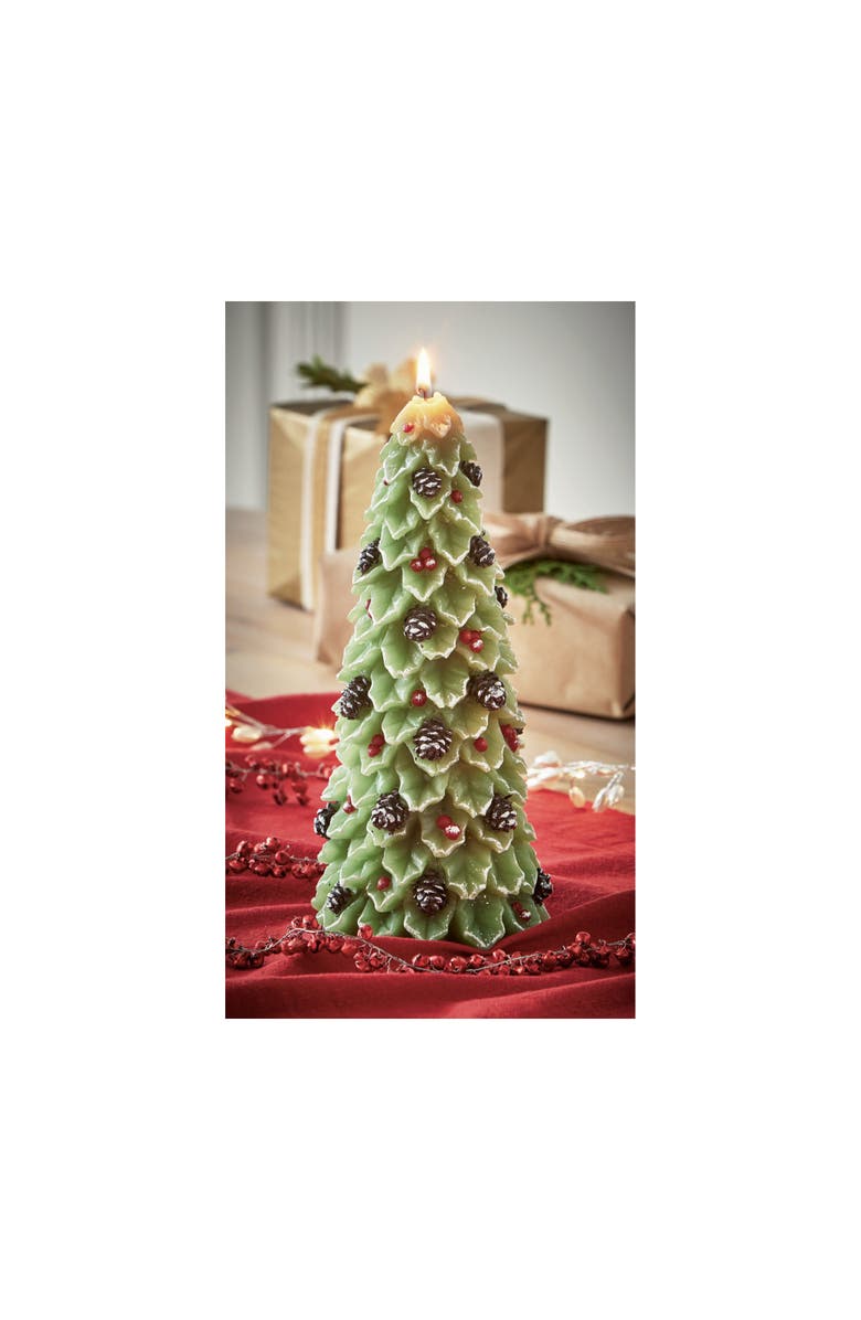tag Holly Pine Tree Candle Sculpted Christmas Green Paraffin Wax, Alternate, color, Green